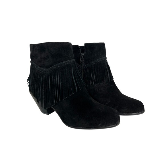 Gianni Bini Fringed Black Suede Ankle Booties  Size 6.5  Western Boho Cowgirl - Picture 1 of 11